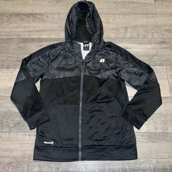 Kid’s Russell Digital Print Black Gray Hooded Sweater Sz XL 14-16 - Picture 1 of 2